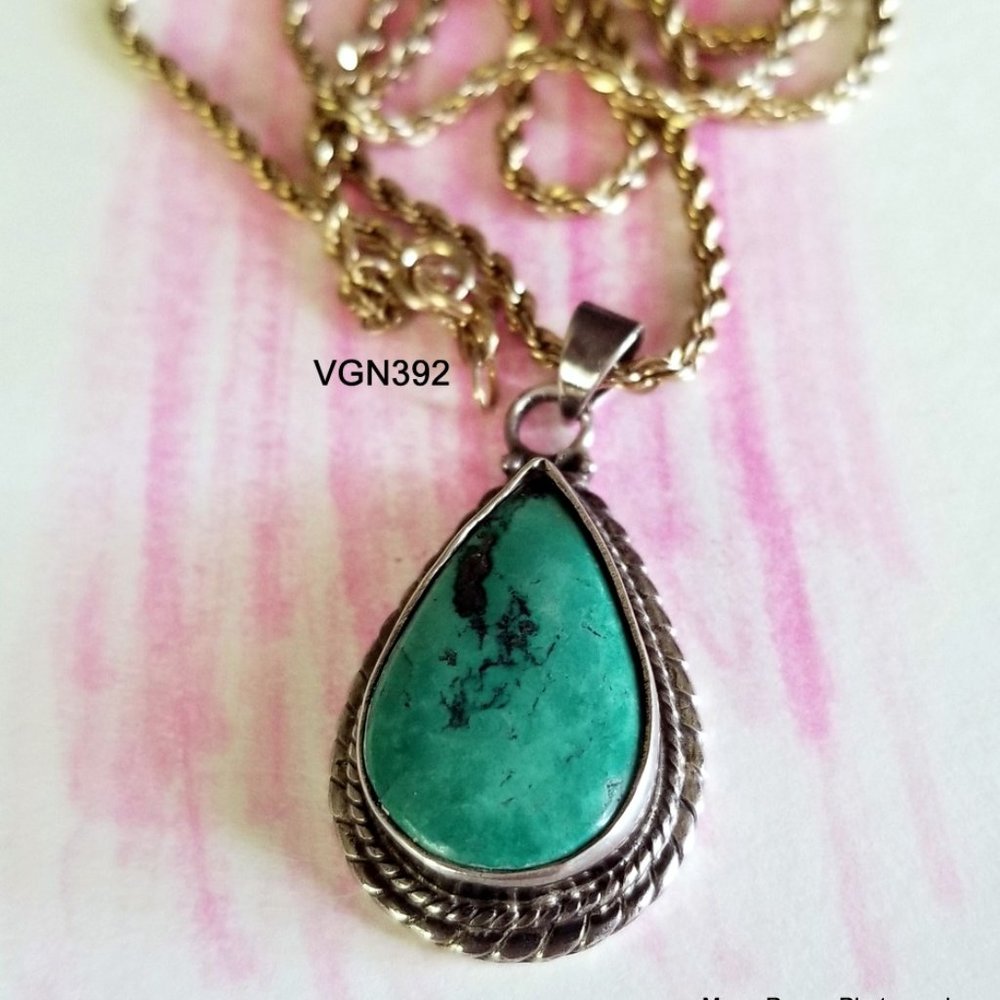 Vintage Turquoise and Sterling Silver Pendant - Picture 5 of 5